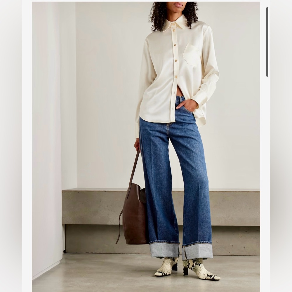 Frame Rolled high rise Cuffed Wide leg jeans